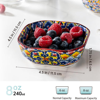 HENXFEN LEAD Boho Dipping Bowls – 8 oz Small Ceramic Snack Bowls, Square Soy Sauce Dish for Dips, Salsa, Side Dishes, Dessert – 4.3 Inch Appetizer Plates Set of 6