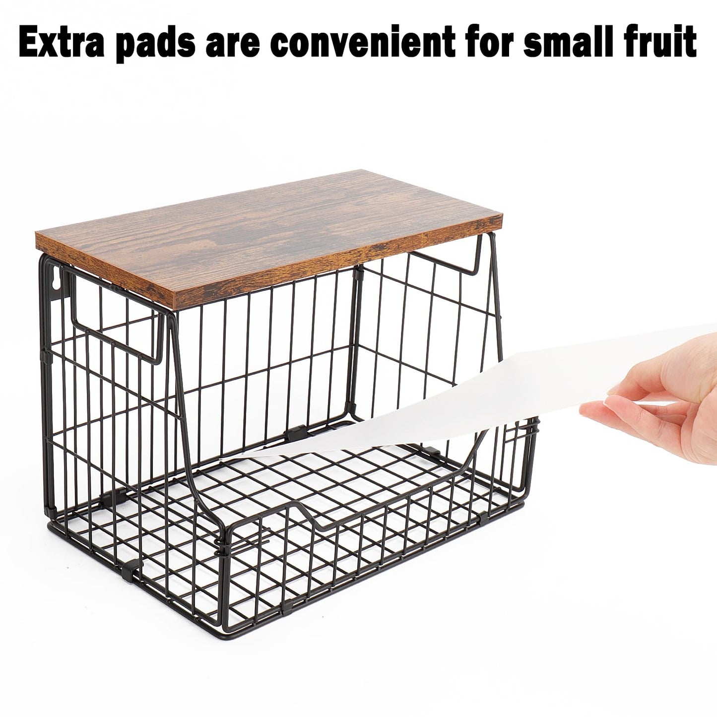 Livabber Fruit Basket for Kitchen, Metal Fruit Vegetable Storage Bin with 2 Banana Hangers, Countertop Wire Basket Organizer for Snack Potato Onion, Screw Mounted or Stand (Black, 1 Pack)
