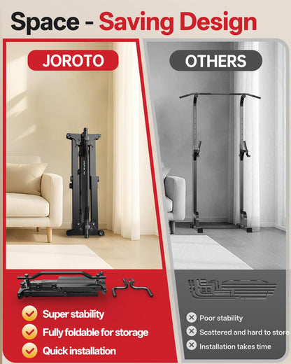 JOROTO Foldable Pull Up Dip Station, Pull Up Bar Free Standing for Home Gym, 450LBS Stable Power Tower, Adjustable Height Multifunction Pull Up Stand, Strength Training Equipment for Men Women