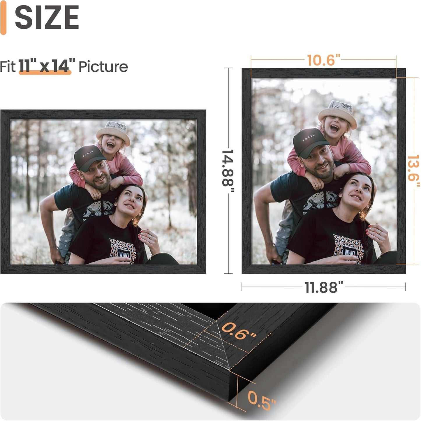 Upsimples 11x14 Picture Frame - Stylish Wall Gallery Frame in Black | Durable Engineered Wood