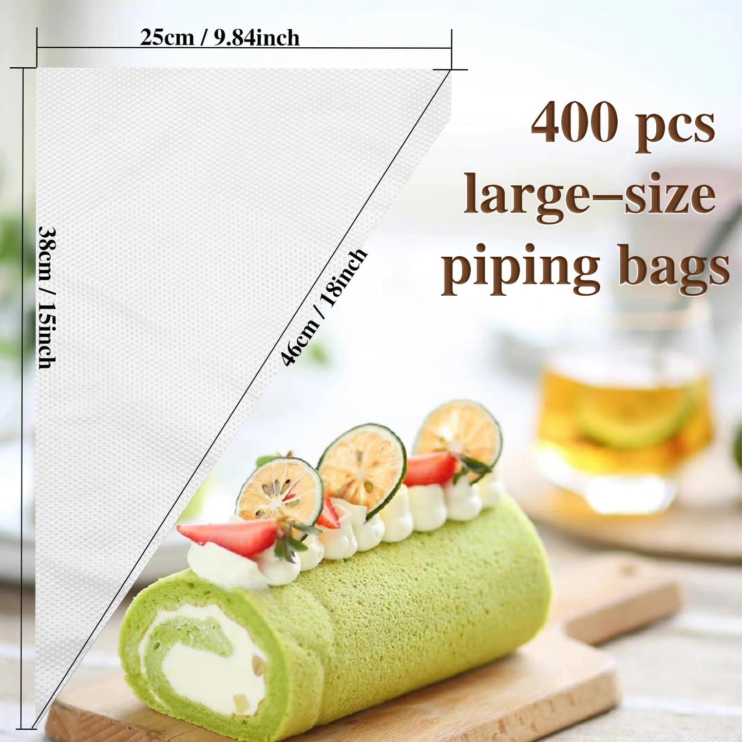 18 Inch Piping Bags, 400pcs Disposable Decorating Pastry Bags, Large Thickened Plastic Anti-Burst Non-Slip Icing Bags for Cookie and Cake Decorating (18 inch)