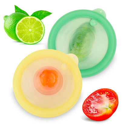 Silicone Reusable Vacuum-Seal Storage Containers for Fridge,Fresh Fruit,Vegetables,Garlic,Onions,Lemons,Potatoes,Meat,for Microwave Oven Heating,Freezer,Dishwasher,Avocado Saver,Tomato Holder,2 Pack