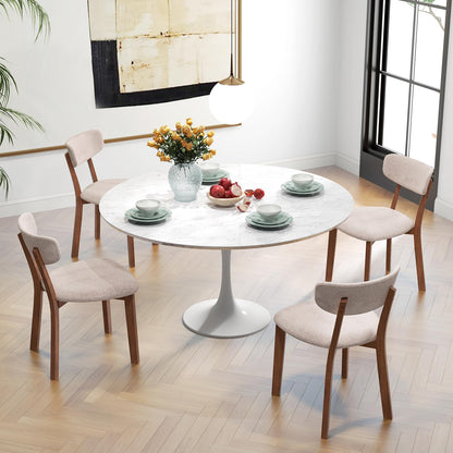Giantex Wooded Dining Chairs Set of 4, Farmhouse Upholstered Dining Room Chairs w/Rubber Wood Legs, Cushioned Seat, Armless Kitchen Side Chair for Living Room Restaurant, Sandy Beige