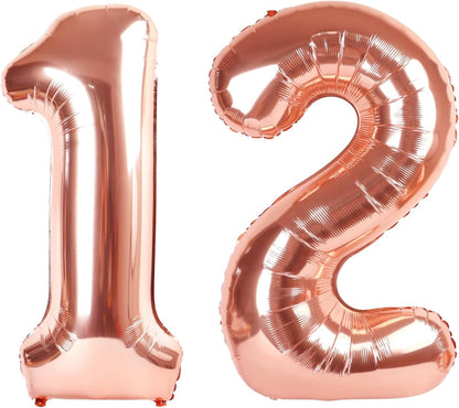 Rose Gold Number Balloons by [Brand Name] - 40 Inch Large Birthday Decorations for 12 & 21 Year Celebrations