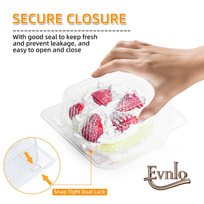 Evnlo 100 Count Clear Plastic Containers with Lids for Food, Thickened Disposable Sandwich Containers Clamshell Boxes for Cake Slice, Dessert, Hamburger, Salad, Pastry, Fruits, Takeout Tray