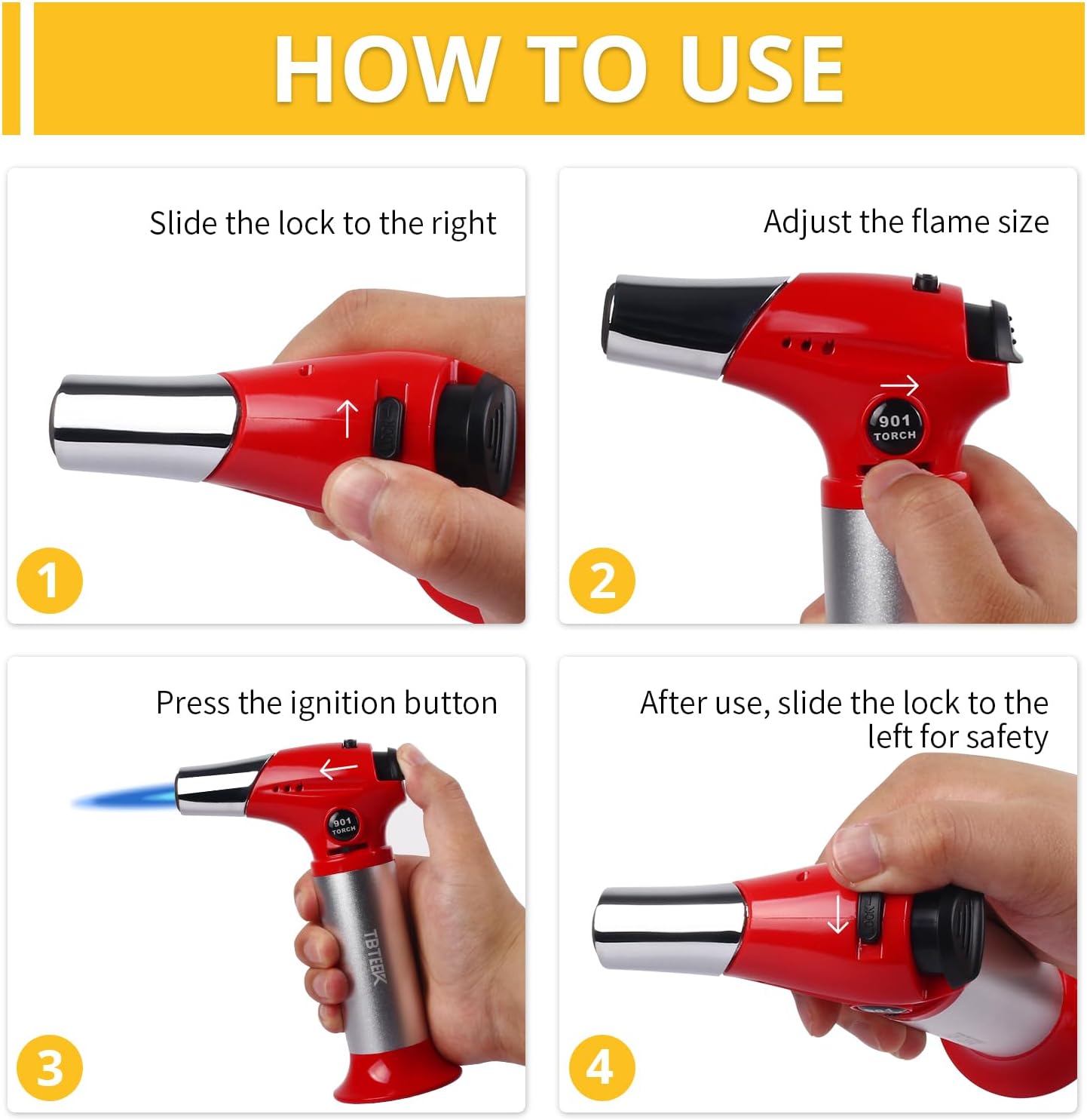 TBTEEK Butane Torch T901, Kitchen Torch with Safety Lock & Adjustable Flame for Cooking, BBQ, Baking, and DIY