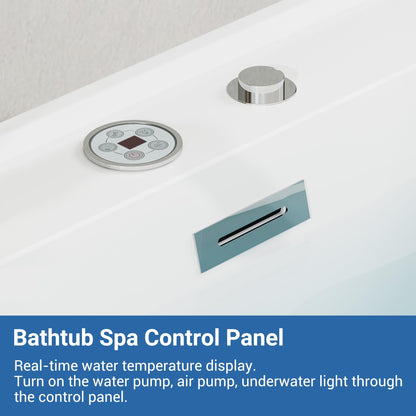 Water Therapy Freestanding Bathtub 71 inch Acrylic Massage Spa Tub with Heating System, Bubble Jets and Digital Control Panel for Bathroom Upgrade and Relaxation