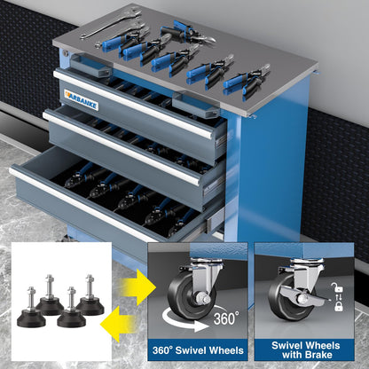 LARBANKE 5-Drawer Tool Chest, Rolling Tool Chest with Wheels, Foot Pads&Locking System,Mobile Storage Tool Cabinet with Stainless Steel Top,Connect Units for A Large Workstation for Office,Garage&Home