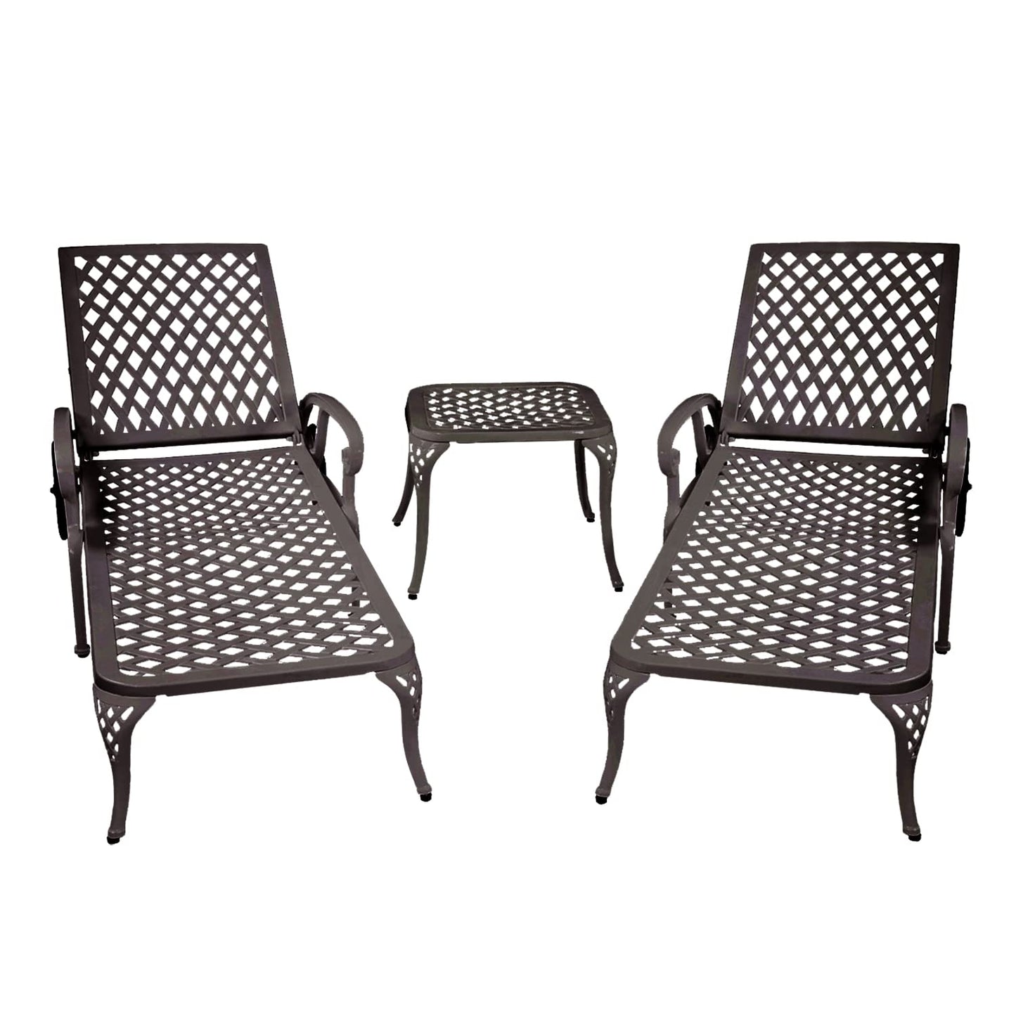 Karzibo Cast Aluminum Outdoor Chaise Lounge Chair with Wheels, Patio Chaise Lounge with 3-Position Adjustable Backrest, Outdoor Tanning Chair Patio Lounge Chair, Brown