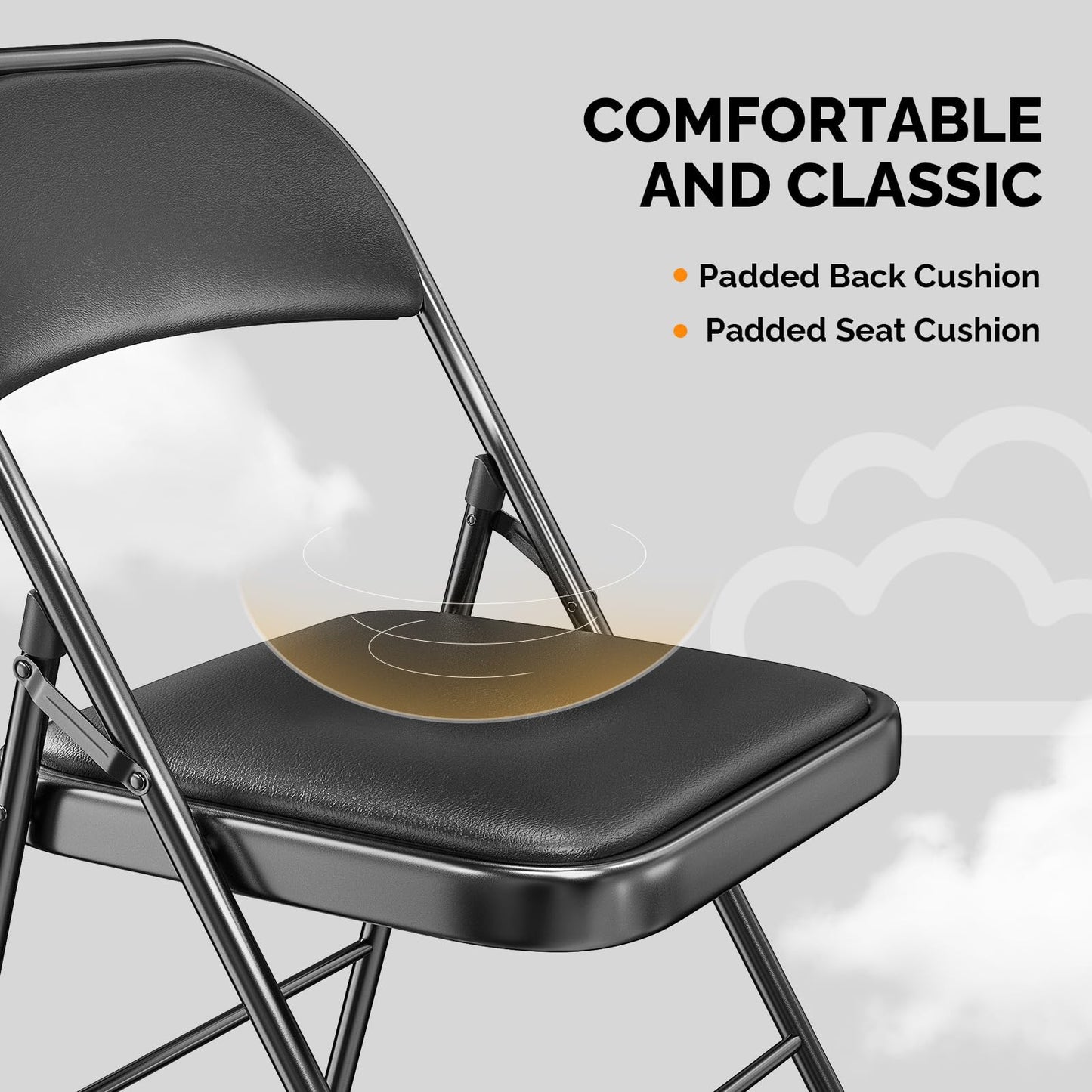 VINGLI 20 Pack Folding Chairs with Padded Seats, Metal Frame with Pu Leather Seat & Back, Capacity 350 lbs, Black