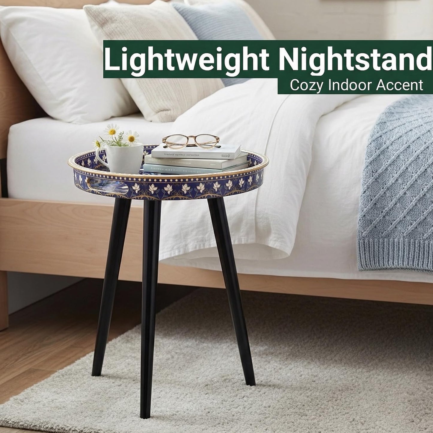 17.7 Inch Gesodant Plastics Tray with Detachable Three Wooden Legs, Versatile Side Table with Tray Design, Perfect