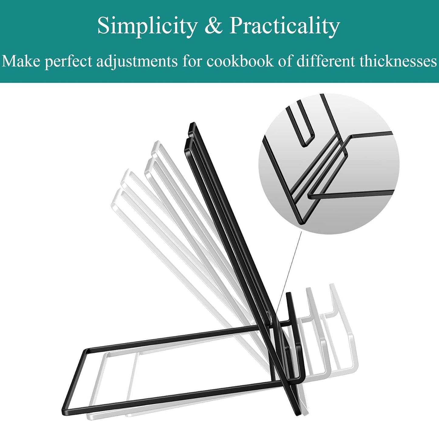 Cookbook Stand Holder for Kitchen Counter - Recipe Book Stand for Hands-Free Reading (Black)