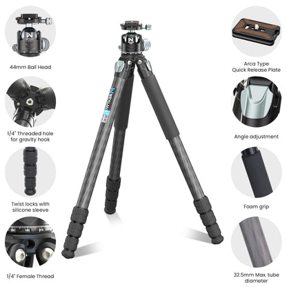 81'' Carbon Fiber Tripod for Camera WEYLLAN Heavy Duty Tripod Camera, 10-Layer Carbon Fiber Tube, 32.5mm Professional Tripod Leg with DSLR Ball Head for Camcorder Telephoto Lens, Max Load 20kg