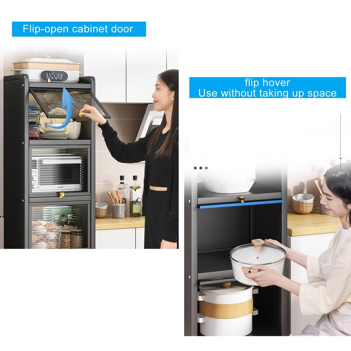 NUHSLF Metal Kitchen Storage Cabinet - Rolling Microwave Stand with Drop Down Door, Bakery Rack Nizer for Dining Room & Living Room, Versatile Kitchen Shelf Unit (70X36X85Cm)