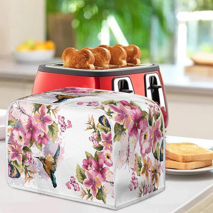 Bird Flowers Painting Toaster Cover, Washable 4 Slice Kitchen Appliance Covers for Bread Maker Oven