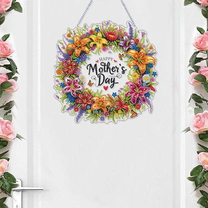 VODAPYC Mother's Day Diamond Art Hanging Kits for Adults, Acrylic DIY Double Sided Special Shaped Flower Diamonds Art Windows Pendant Ornament(Mother's Day Wreath)