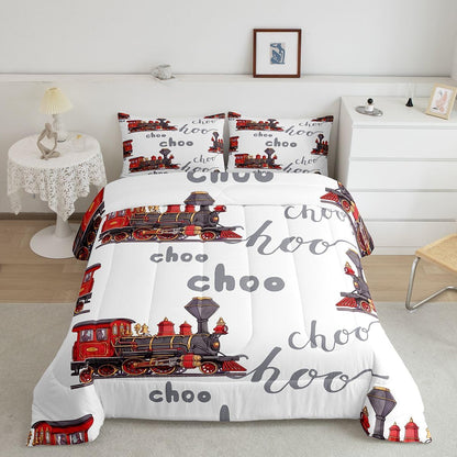 Set Set Set Set 1 Feelyou Cartoon Car Bedding Kids Train Comforter Boys Girls Choo-Choo Rail Roads Tracks Decor