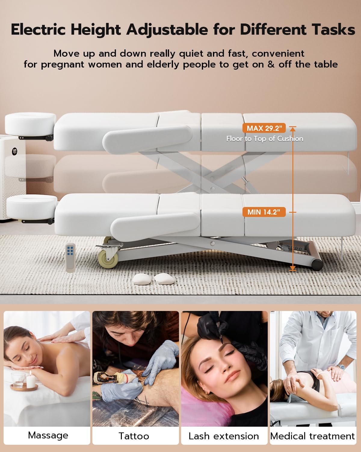 SyyBhb 6.7" Thickened Fully Electric Massage Table Professional for Clients, Customized Angle Adjustable and Electric Lift 3 Motor, Heavy Duty Frame, Exam/Treatment/Spa/Tattoo/Facial, White