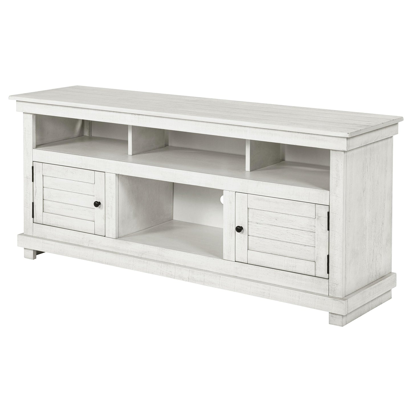 Coaster Home Furnishings - Payne - Wood - TV Stand with Two Door Cabinets, Shelves, Roughhewn Details and Farmhouse Style - Living Room - 60-Inch - Distressed White - 710052