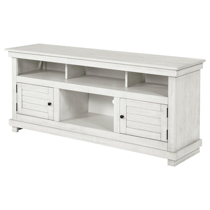 Coaster Home Furnishings - Payne - Wood - TV Stand with Two Door Cabinets, Shelves, Roughhewn Details and Farmhouse Style - Living Room - 60-Inch - Distressed White - 710052