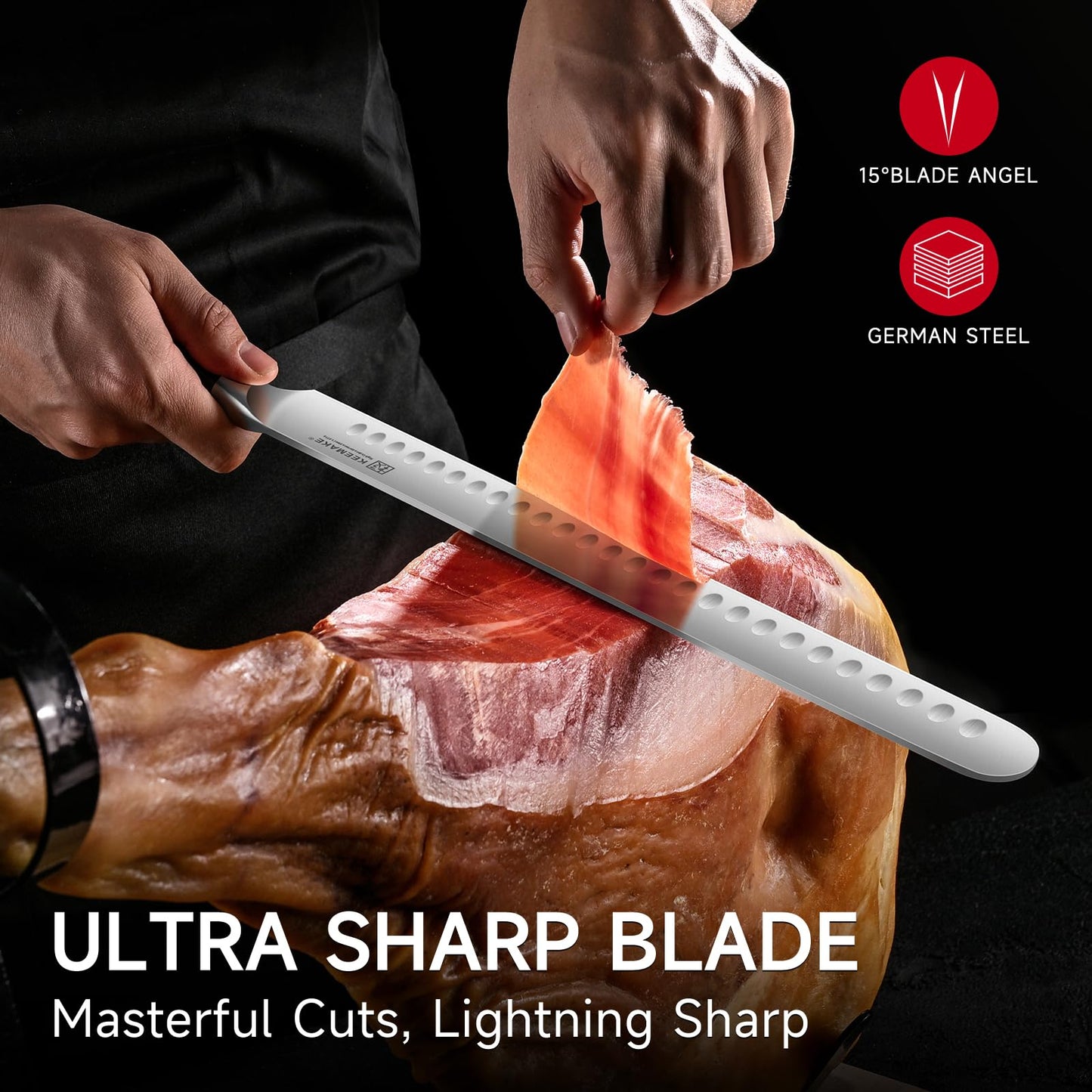 KEEMAKE Brisket Knife, 12‘’ Carving & Slicing Knife with Ergonomic Handle, German High-Carbon Steel, Sheath Included, Razor Sharp for Meat, Roasts, BBQ, Turkey, Grilling Gifts for Men