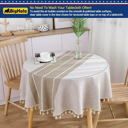 Round Dining Room Table Protector Tablecloth Cover Clear Plastic Cloths Waterproof Wipeable Heat Resistant Vinyl PVC DeskTop Pad for Coffee Office Conference Meeting Tables Desk Furniture Mat 52 " Dia