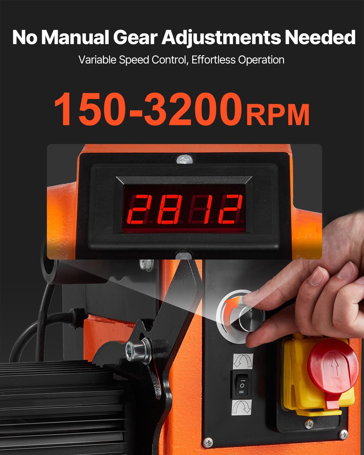 VEVOR 2 HP Wood Lathe, 18 x 40 Inches, 150–3200 RPM Variable Speed, Brushless DC Motor, Cast Iron Body, Tool Rest