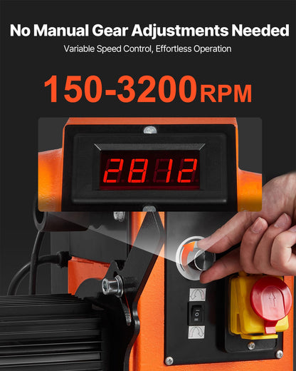 VEVOR 2 HP Wood Lathe, 18 x 40 Inches, 150–3200 RPM Variable Speed, Brushless DC Motor, Cast Iron Body, Tool Rest
