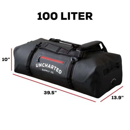 Uncharted Supply Co. The Vault Waterproof Duffel Bag - Airtight bag with Backpack Straps, Carry-On Size, Perfect for travel, boating, camping, recreation. (Black, 100L)