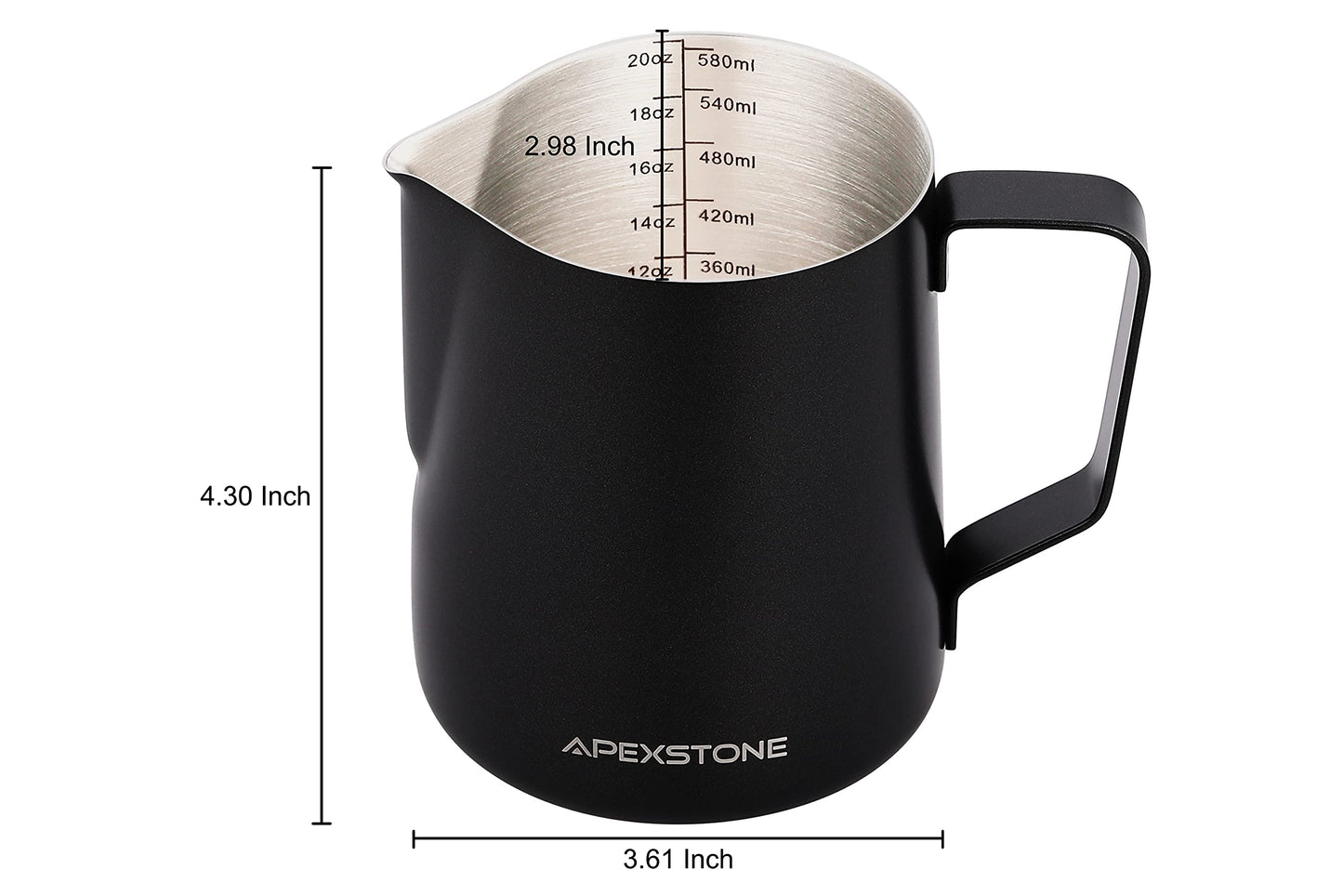 Apexstone 20 oz Black Espresso Steaming Pitcher, Espresso Milk Frothing Pitcher 20 oz Black, Coffee Milk Frothing Cup, Coffee Steaming Pitcher 20 oz/600 ml