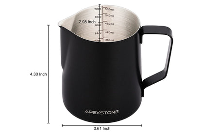 Apexstone 20 oz Black Espresso Steaming Pitcher, Espresso Milk Frothing Pitcher 20 oz Black, Coffee Milk Frothing Cup, Coffee Steaming Pitcher 20 oz/600 ml