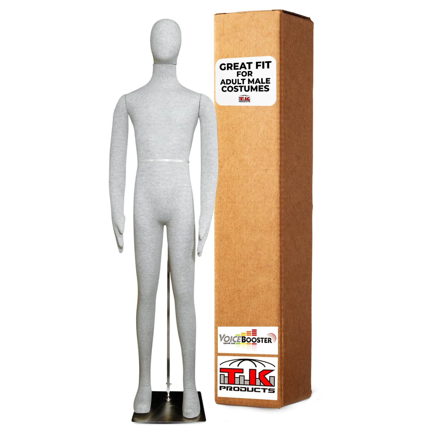 Full Body Male Mannequin by Voicebooster Speak Out - Flexible, Bendable, Poseable Standing Model with Adjustable Arms - Soft Foam Dress Form for Costumes, Clothing Display, Sewing - Grey