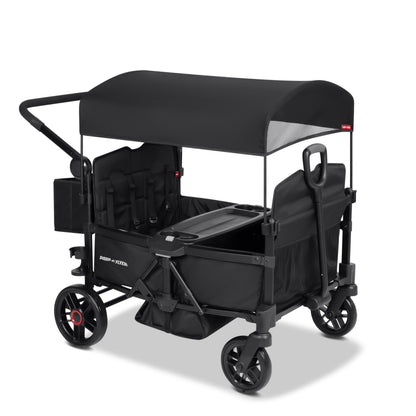 Radio Flyer Voya 2.0 4-Seat Stroller Wagon, for Kids 6+ Months, Lightweight, Compact, Foldable, UV Canopy, Included Storage, Never Fall Pull Handle, Seats Convert to Flatbed, Stroller Wagon for Kids