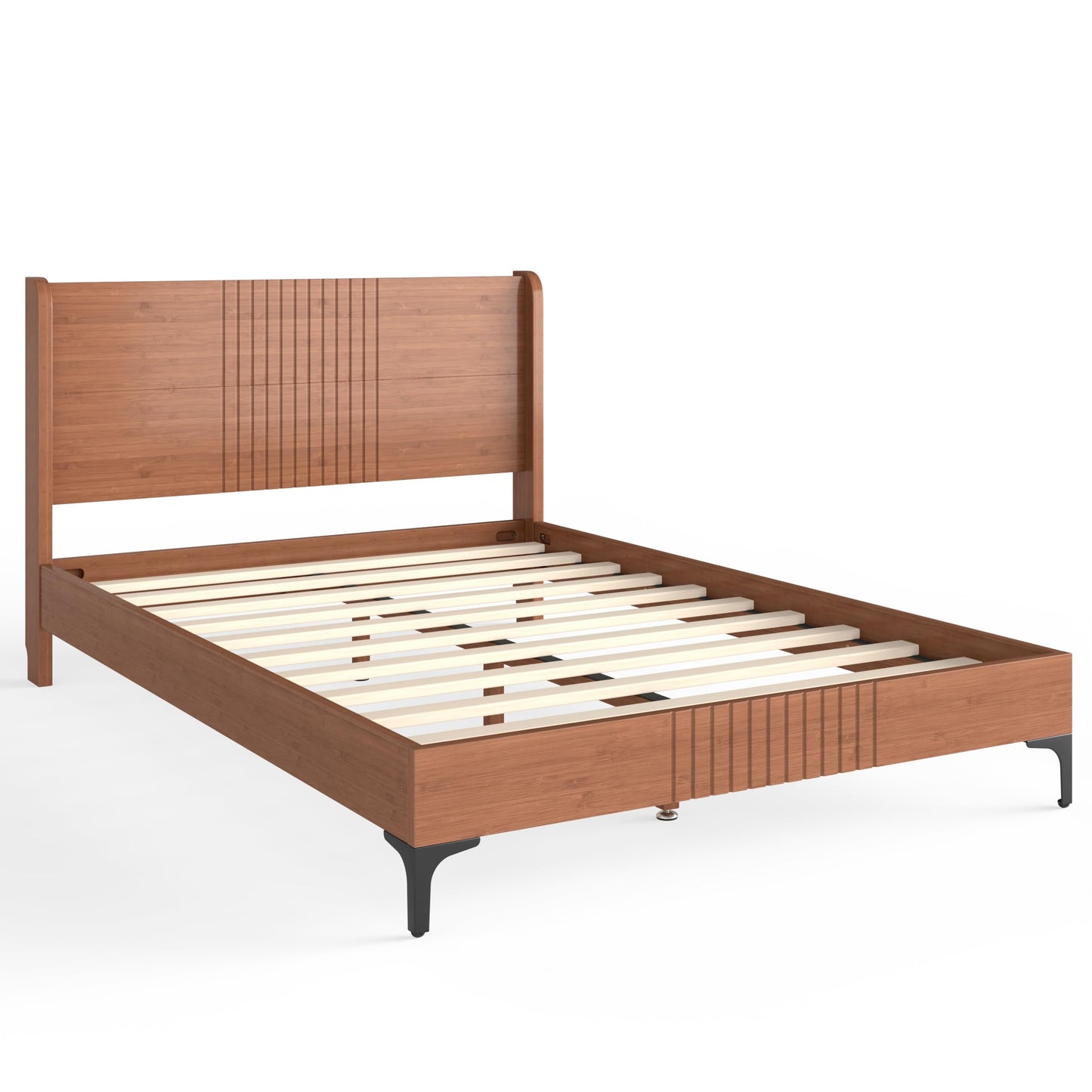 KEIKI Full Size Platform Bed with Bamboo-Made Structure, Mid-Century Style Bed Frame with Chic Headboard, Sustainable Bedframe Full for Bedroom, Easy Assembly, No Box Spring Needed, Natural