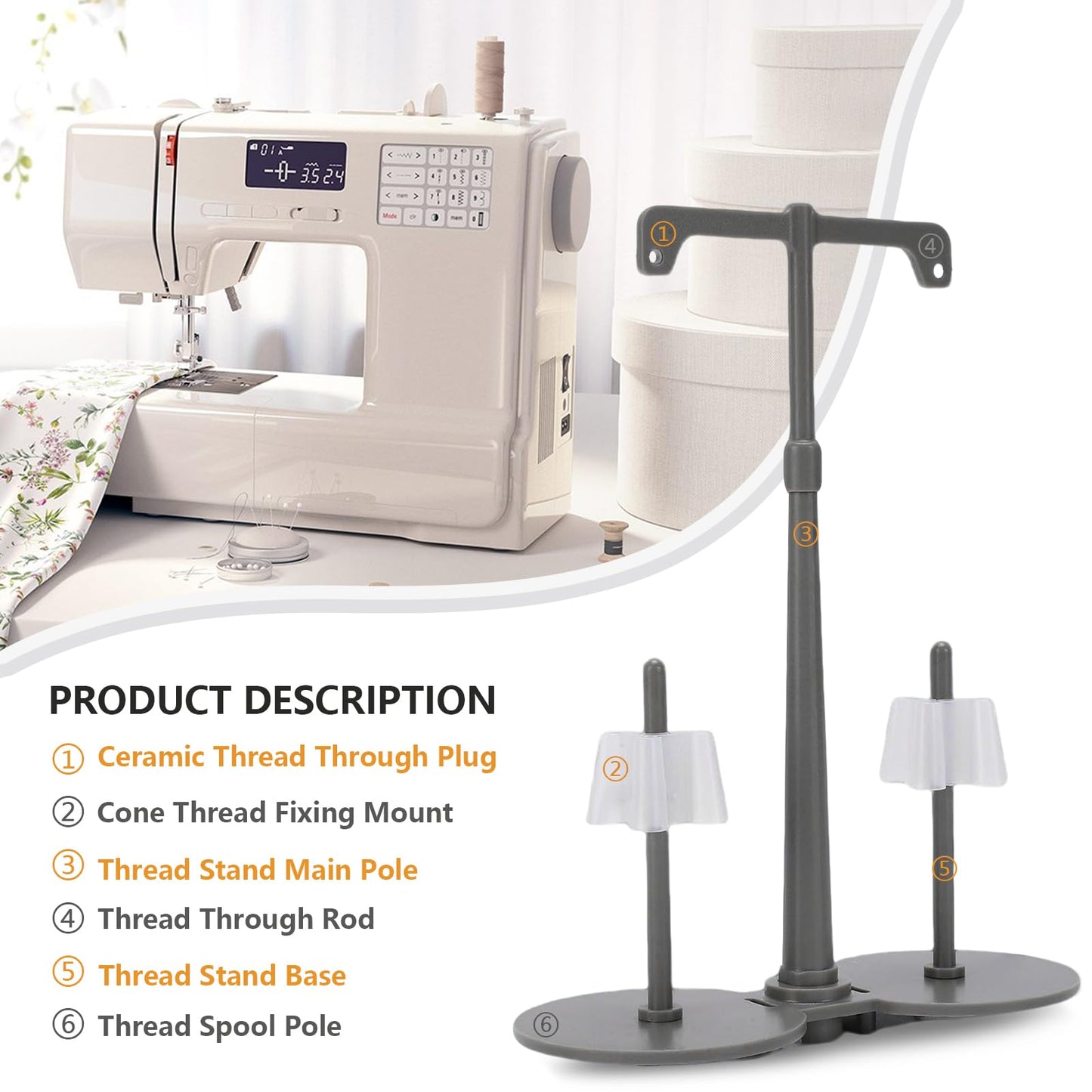 Simthread Universal Sewing Machine Thread Holder, Dual Spool Stand for Embroidery, Quilting and Sewing, Thread Spool Holder Accessory for Machines with Bobbin Winding Interface, Gray