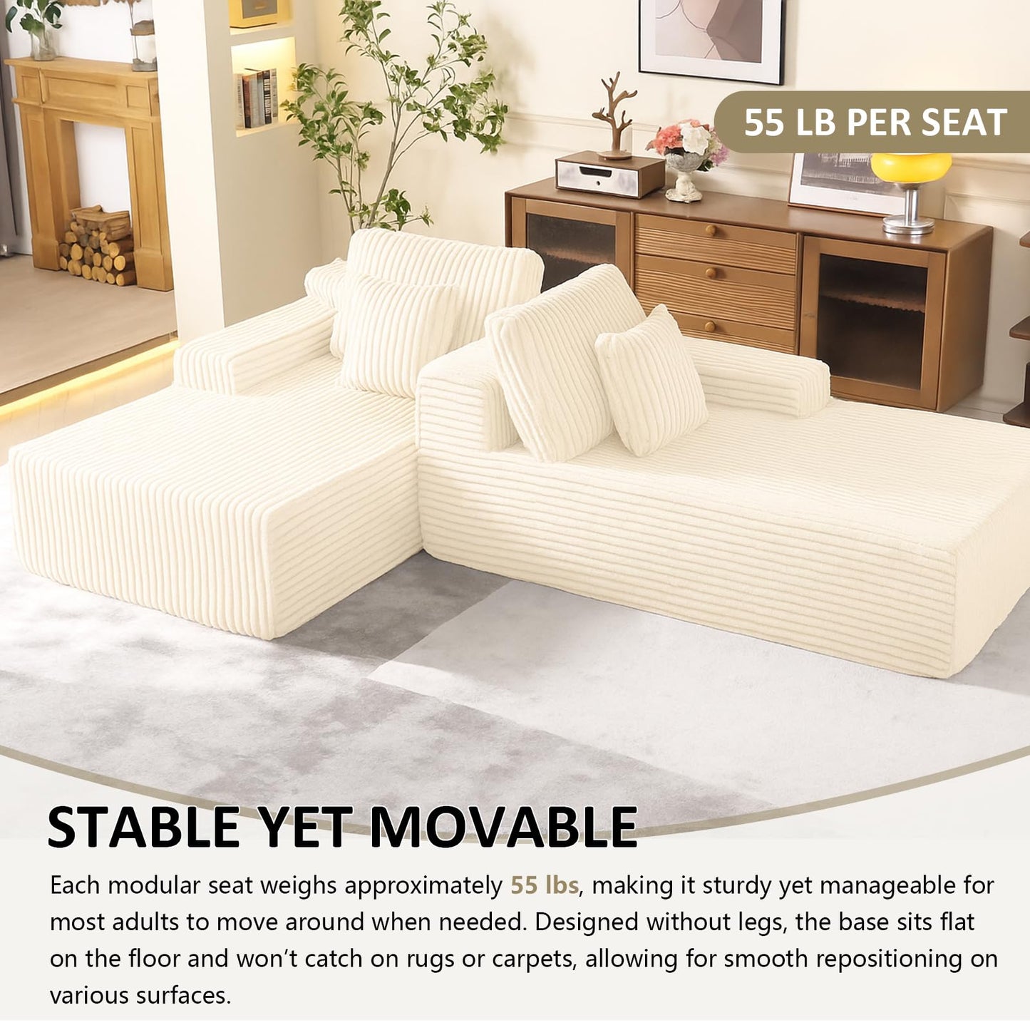 WHGBJA 79'' Convertible Sleeper Sofa Bed, 3-in-1 Foldable Floor Couch with Corduroy Upholstery, No Assembly Loveseat, Light Brown Lounge Mattress for Living Room, Studio, Guest Room (Beige)