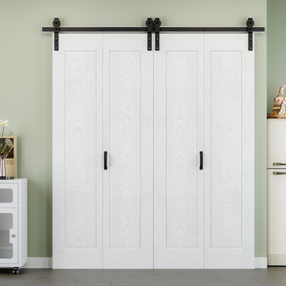72" x 84" 1 Panel Bifold Barn Door, 80" Track Kit for 4 Closet Doors, Pre-Assembled Panel Bi-fold Barn Door for Pantry, Primed White Finish with Water-Resistant and Scratch-Resistant, Paintable