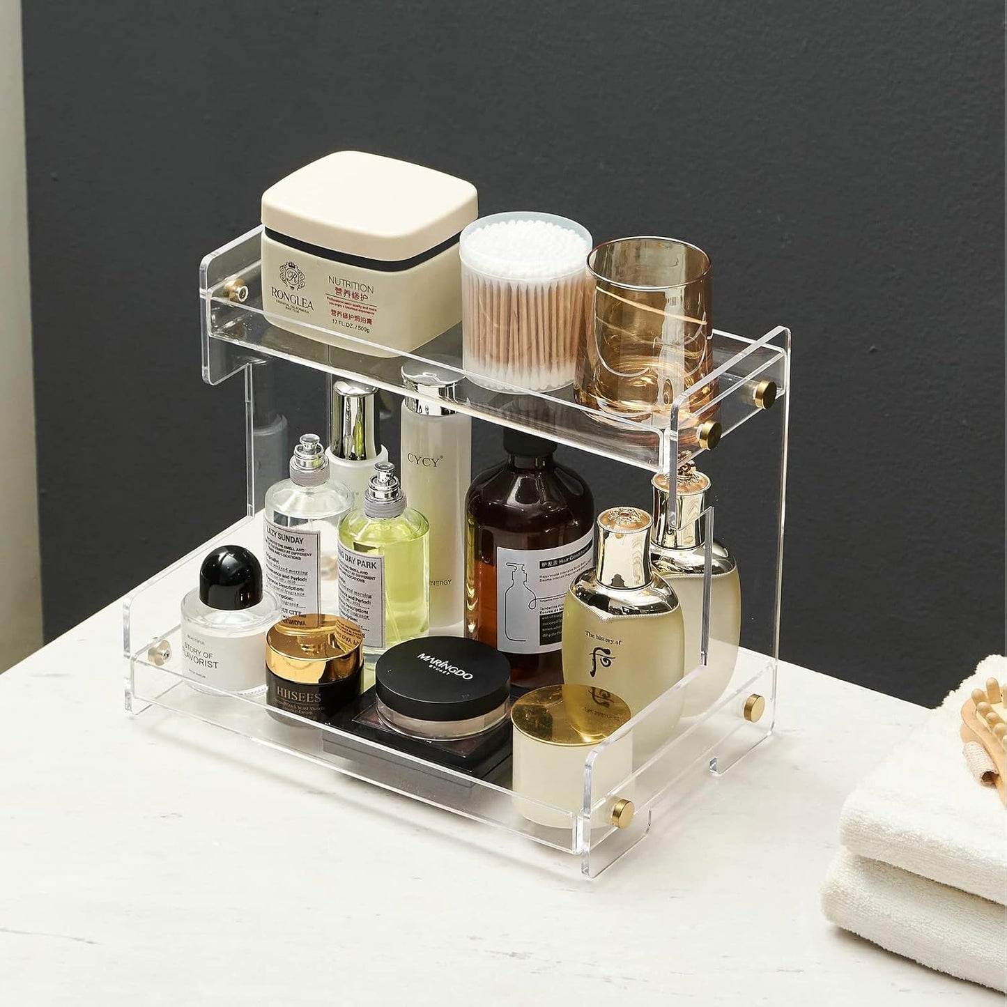 Bathroom Organizer Countertop, 2-Tier Makeup Organizer for Cosmetics and Vanity Holder for Lipstick