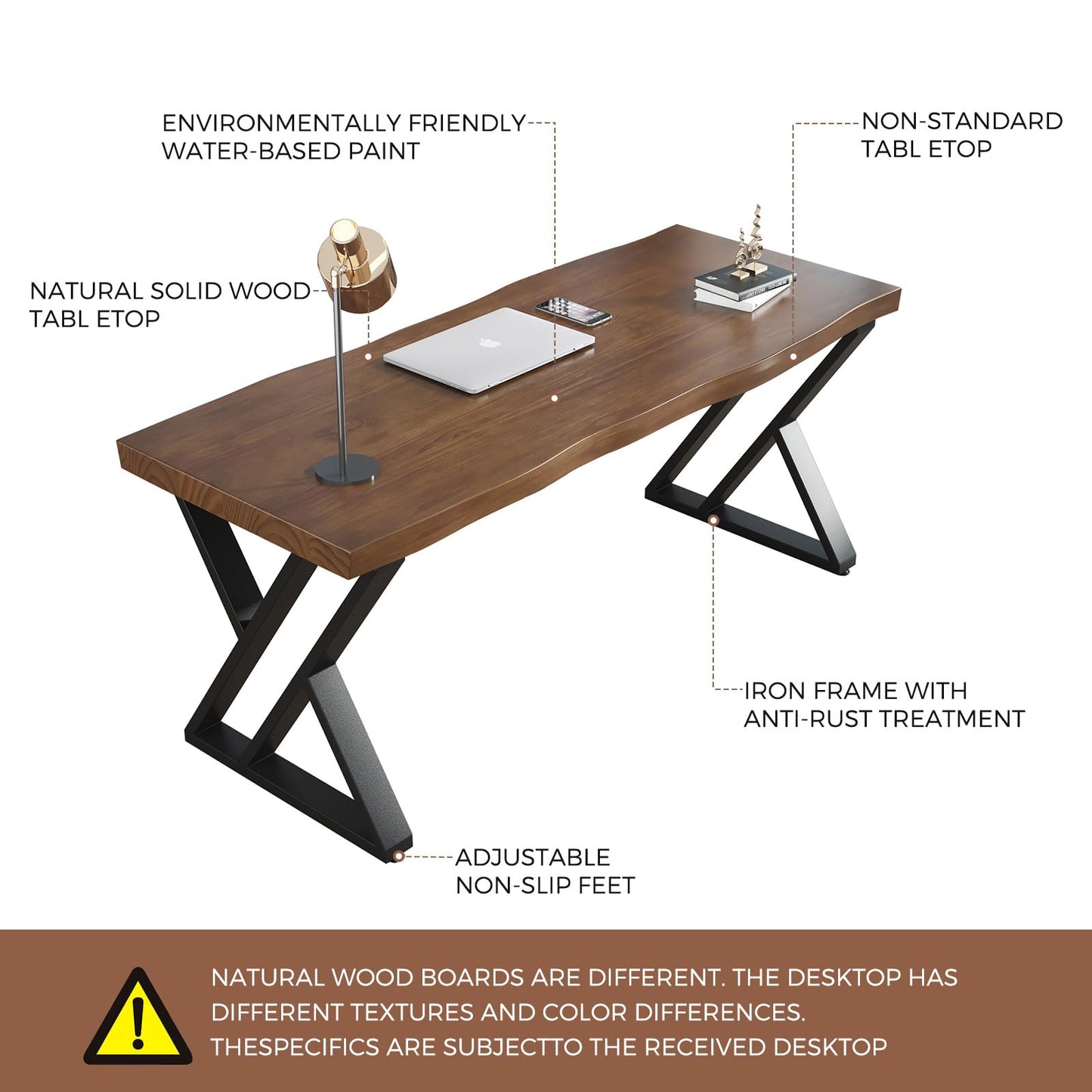 Sihtengxxhongs Rustic Style Solid Wood 55-inch Computer Desk - Large Office Desk for Home Office, Modern and Simple Design, Ideal for Study, Writing, Dining