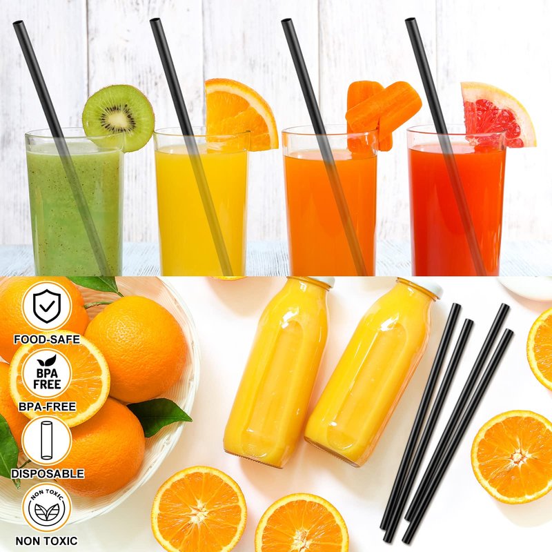 Hoolerry 2000 Pcs Disposable Drinking Straws Bulk Long Plastic Straws 8.25" Long and 0.25'' Diameter for Cocktail Drink Cups Juice(Black)