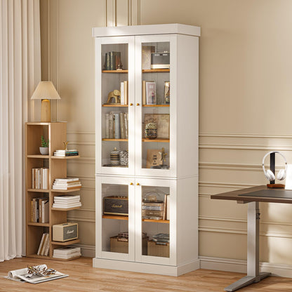 ivaniti 70.8" Tall Farmhouse Kitchen Pantry Cabinet with Doors, Modular Storage Cabinet with 4-Tier Adjustable Shelves, White, Wooden Hutch for Kitchen, Living Room, Set of 4