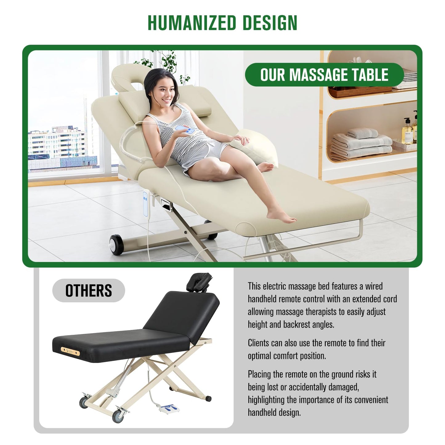 pouseayar Heavy Duty Electric Massage Table, Electric Lift Motor and Manual Backrest Adjustable for Treatment/Medical Spa/Facial Bed/Beauty Bed and More - 31.2 Wide x 75 Long - Beige Gray