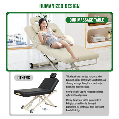 pouseayar Heavy Duty Electric Massage Table, Electric Lift Motor and Manual Backrest Adjustable for Treatment/Medical Spa/Facial Bed/Beauty Bed and More - 31.2 Wide x 75 Long - Beige Gray