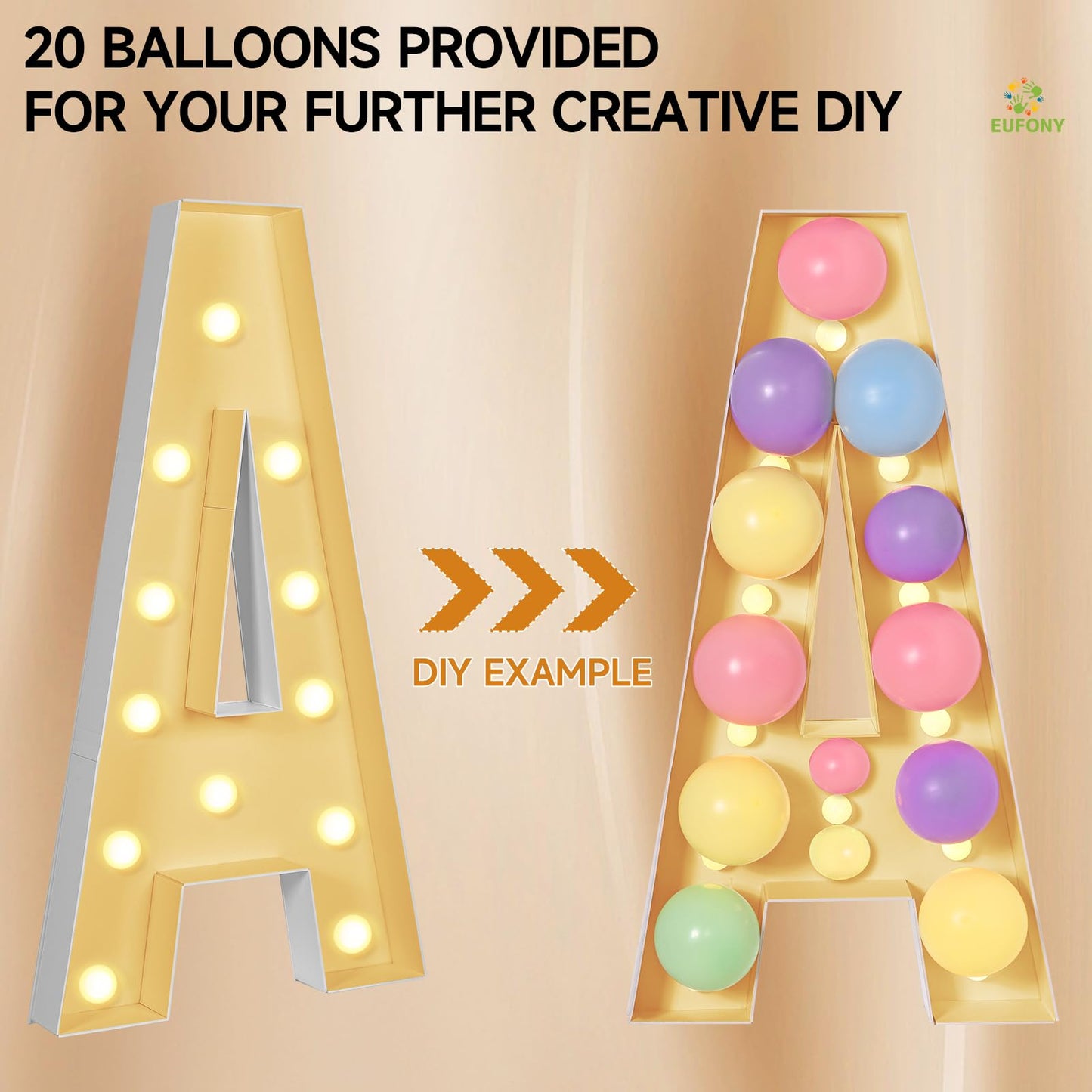eufony Marquee Letters 4 Feet Tall, 4 FT Marquee Light Up Letters, Giant Light Up Letters 4FT for Birthday Party Baby Shower Gender Reveal Graduation Decorations, Letter A with LED Lights DIY Kit