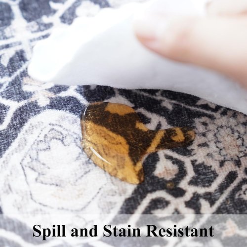 Hallway Runner Rug - 2x8 Washable Oriental Design | Stain Resistant, Ultra Soft, Non-Slip Black Mat