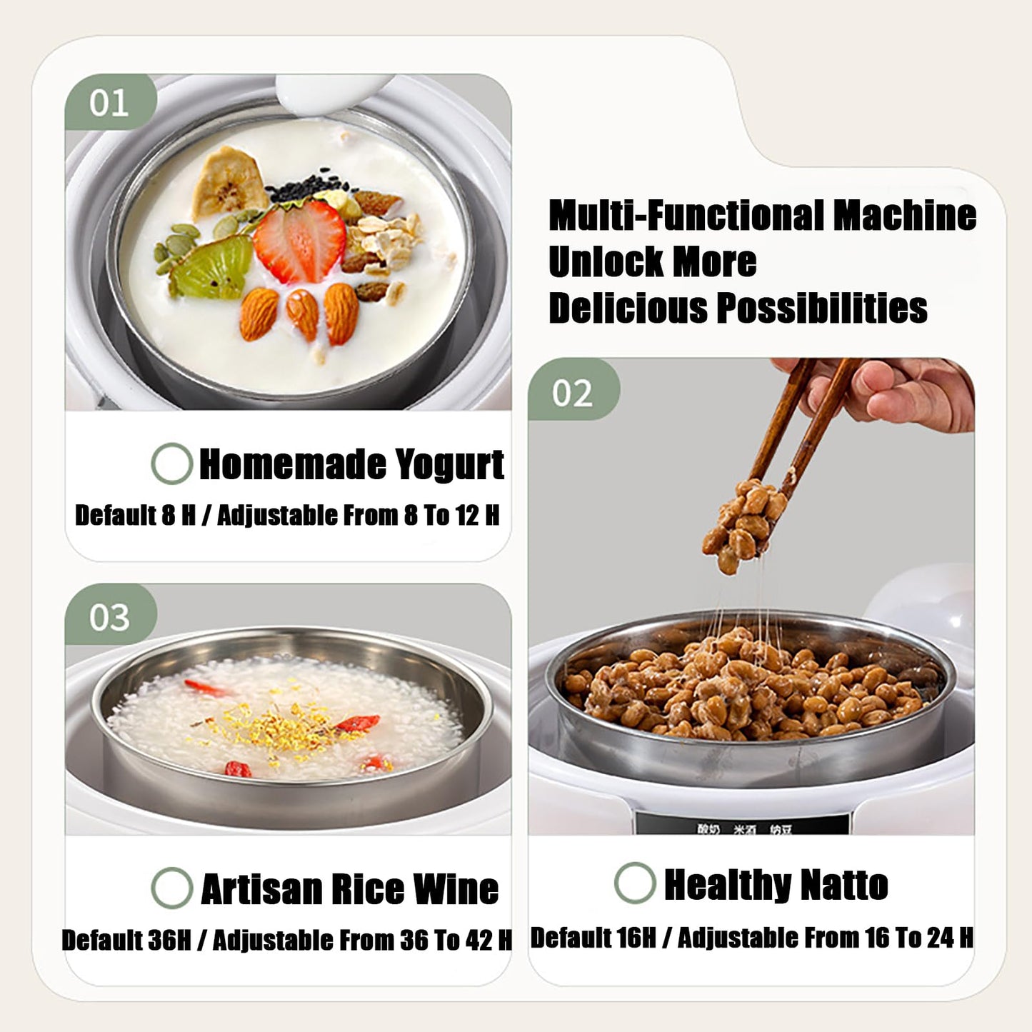 Yogurt Maker Machine 36 Hour, Probiotic Yogurt Maker with Temperature Control and 36 Hour Timer, 1.2L Yogurt Machine with LCD Display, Multi-Function Yogurt Machine for Home Use (Without 5 Cups)