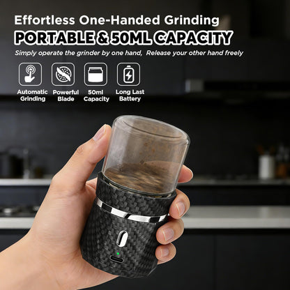 Unique Electric Herb Grinder, Small Spice Grinder Electric herb Grinders Mini Size 2x3.5inches with 2pcs 1.7oz/50ml Glass Jar Herb Jar Portable Grinders Rechargeable Automatic herb Grinder