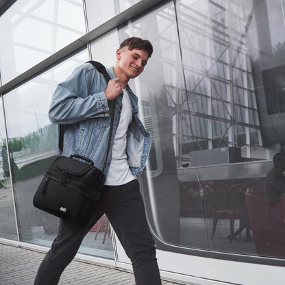 MIER Insulated Lunch Box Dual Compartment Lunch Bag Leakproof Cooler for Men Women Adult Work, Black, Medium (Upgraded Extra-Tall Bottom Layer)