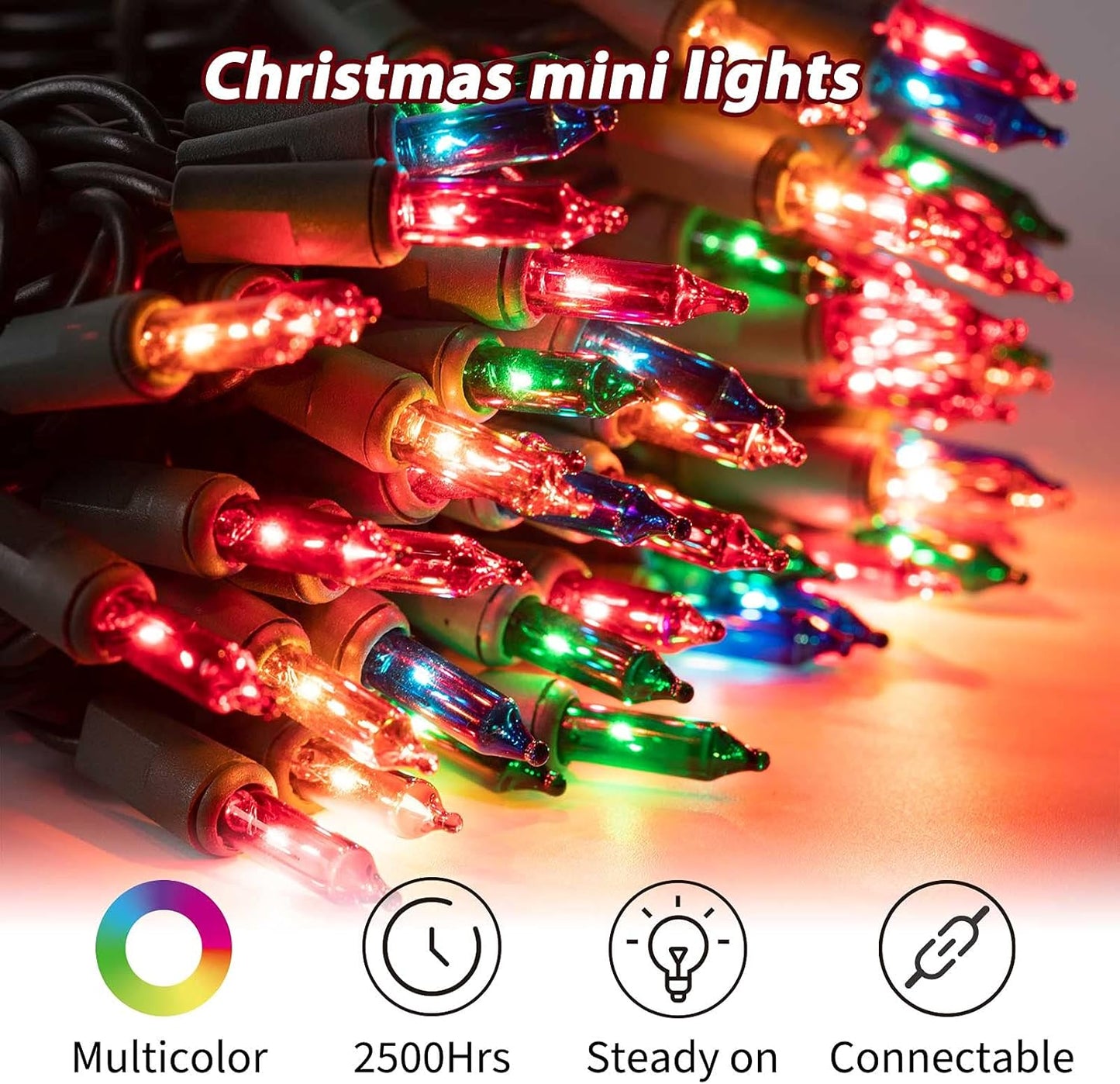 Minetom 2 Pack Clear Christmas Lights - 26.5 Feet, 100 Counts Mini String Lights, Waterproof for Indoor Outdoor