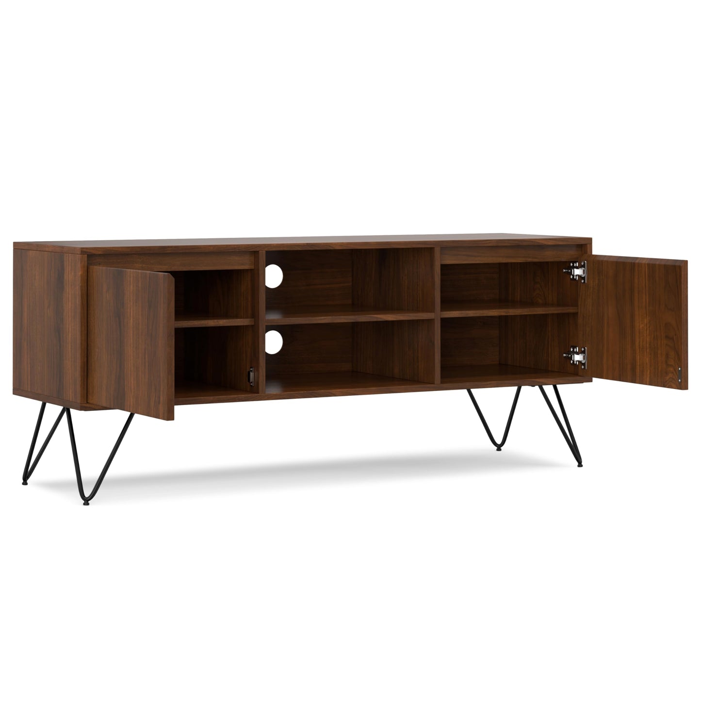 SIMPLIHOME Hunter 60 inch Wide Industrial TV Media Stand in WALNUT WOOD For TVs up to 65 inches for the Living Room and Entertainment Center